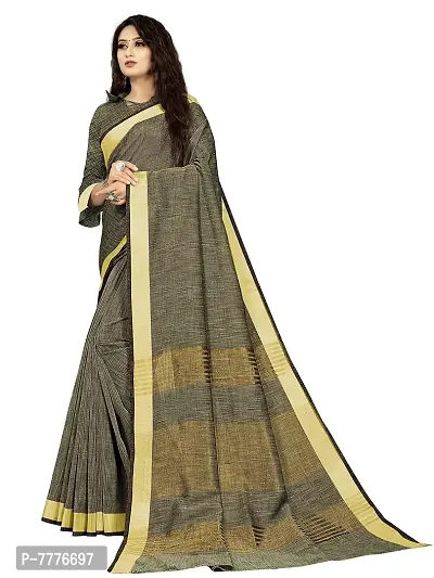 Vastra silver color Cotton linen blend saree with full original zari butta saree with blouse piece-thumb2