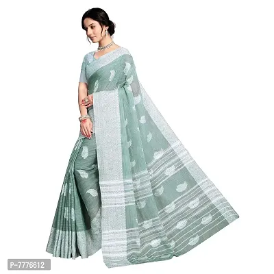 VASTRA-Factory Store BANARASI LINEN Light Blue SAREE COMES WITH LINEN SILVER BUTTA DESIGN-thumb2