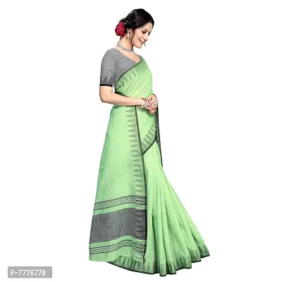 Vastra Factory Store Light Whigte Woman's Designer Silk New Linen Saree (Light Green With Border)-thumb4