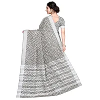 Vastra Factory Store Light Whigte Woman's Designer Silk New Linen Printed Saree (Grey)-thumb2