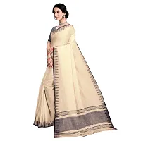 Vastra Factory Store Light Whigte Woman's Designer Silk New Linen Saree (Beige With Border)-thumb1