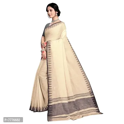 Vastra Factory Store Light Whigte Woman's Designer Silk New Linen Saree (Beige With Border)-thumb2