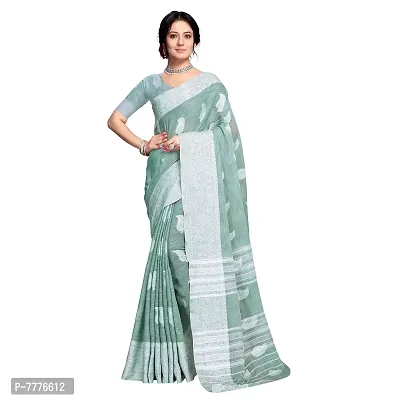 VASTRA-Factory Store BANARASI LINEN Light Blue SAREE COMES WITH LINEN SILVER BUTTA DESIGN