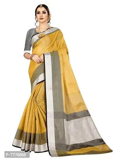 VASTRA Women's Banarasi Silk Saree With Un-stitched Blouse (Yellow)-thumb0