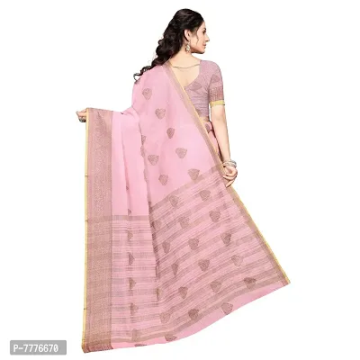 Vastra Factory Store Light Whigte Woman's Designer Silk New Linen Printed Saree (Light Pink)-thumb3