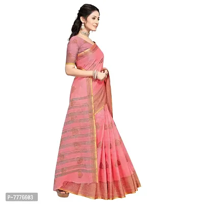 this is new VASTRA-Factory Store BANARASI LINEN pink SAREE COMES WITH LINEN SILVER BUTTA DESIGN-thumb2