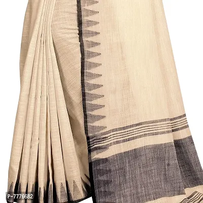 Vastra Factory Store Light Whigte Woman's Designer Silk New Linen Saree (Beige With Border)-thumb5