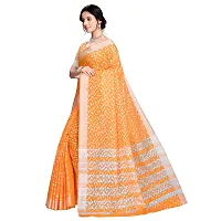 Vastra Factory Store Light Whigte Woman's Designer Silk New Linen Saree (Light Orange)-thumb1