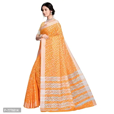 Vastra Factory Store Light Whigte Woman's Designer Silk New Linen Saree (Light Orange)-thumb2