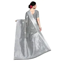 VASTRA-Factory Store Woven Banarasi Cotton Linen Blend Saree (Grey)-thumb3