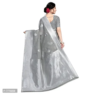 VASTRA-Factory Store Woven Banarasi Cotton Linen Blend Saree (Grey)-thumb4