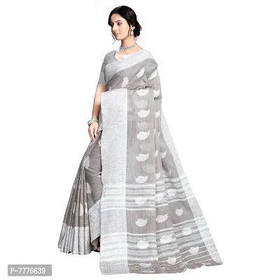 VASTRA-Factory Store BANARASI LINEN Silver SAREE COMES WITH LINEN SILVER BUTTA DESIGN-thumb2