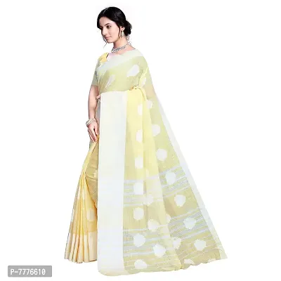 VASTRA-Factory Store BANARASI LINEN Yellow SAREE COMES WITH LINEN SILVER BUTTA DESIGN-thumb3