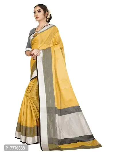 VASTRA Women's Banarasi Silk Saree With Un-stitched Blouse (Yellow)-thumb2