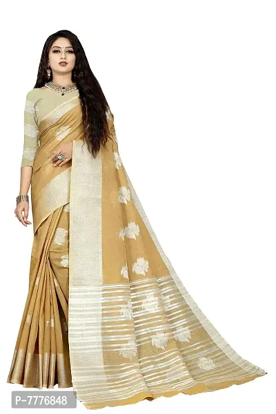 Vastra Gold color Cotton linen blend saree with full original zari butta saree for woman