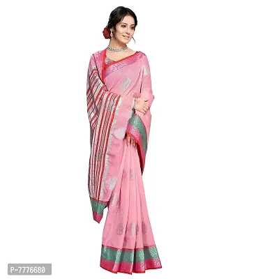 VASTRA-Factory Store BANARASI LINEN pink SAREE COMES WITH LINEN SILVER BUTTA DESIGN-thumb4