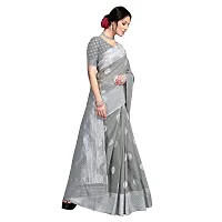 VASTRA-Factory Store Woven Banarasi Cotton Linen Blend Saree (Grey)-thumb2