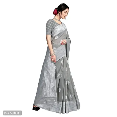 VASTRA-Factory Store Woven Banarasi Cotton Linen Blend Saree (Grey)-thumb3