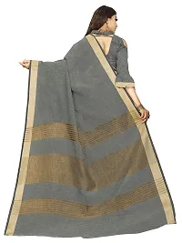 Vastra grey color Cotton linen blend saree with full original zari butta saree with blouse piece-thumb2