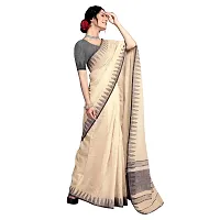 Vastra Factory Store Light Whigte Woman's Designer Silk New Linen Saree (Beige With Border)-thumb3