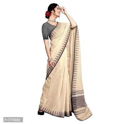 Vastra Factory Store Light Whigte Woman's Designer Silk New Linen Saree (Beige With Border)-thumb4