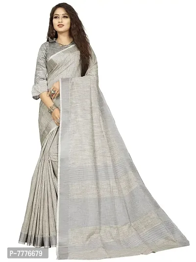 Vastra silver color silk blend saree with full original zari butta saree with blouse piece-thumb0