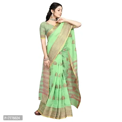 this is new VASTRA-Factory Store BANARASI LINEN light green SAREE COMES WITH LINEN SILVER BUTTA DESIGN-thumb2