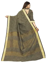 Vastra silver color Cotton linen blend saree with full original zari butta saree with blouse piece-thumb2