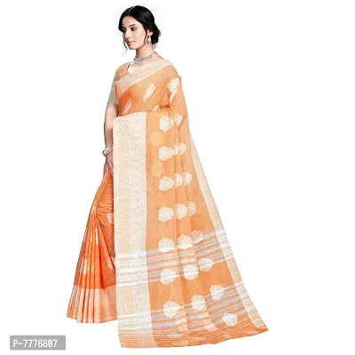 VASTRA-Factory Store BANARASI LINENorange SAREE COMES WITH LINEN SILVER BUTTA DESIGN-thumb3