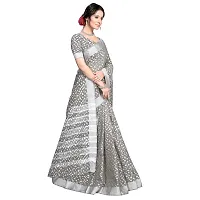 Vastra Factory Store Light Whigte Woman's Designer Silk New Linen Printed Saree (Grey)-thumb3