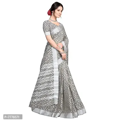 Vastra Factory Store Light Whigte Woman's Designer Silk New Linen Printed Saree (Grey)-thumb4