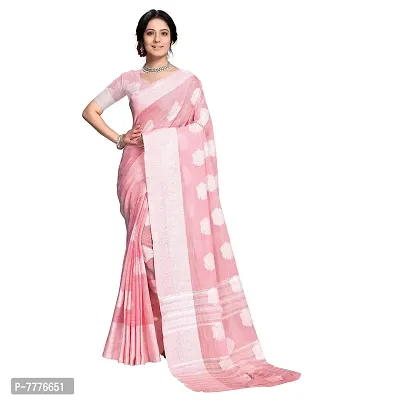 VASTRA-Factory Store BANARASI LINENpink SAREE COMES WITH LINEN SILVER BUTTA DESIGN