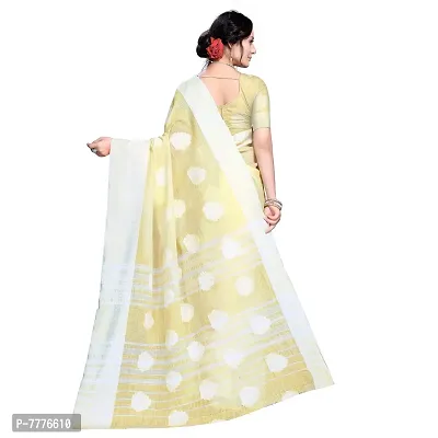 VASTRA-Factory Store BANARASI LINEN Yellow SAREE COMES WITH LINEN SILVER BUTTA DESIGN-thumb4