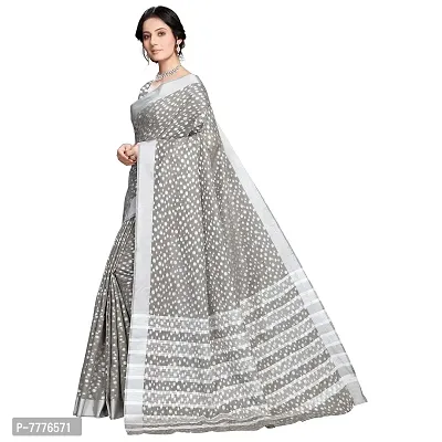 Vastra Factory Store Light Whigte Woman's Designer Silk New Linen Printed Saree (Grey)-thumb2