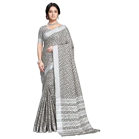 Vastra Factory Store Light Whigte Woman's Designer Silk New Linen Saree (Grey)