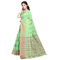 Vastra Factory Store Light Whigte Woman's Designer Silk New Linen Saree (Green With Golden Border)-thumb1