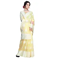 VASTRA-Factory Store BANARASI LINEN Yellow SAREE COMES WITH LINEN SILVER BUTTA DESIGN-thumb1