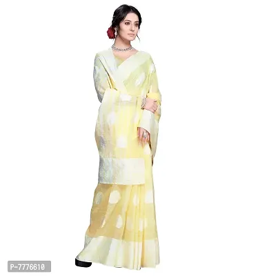 VASTRA-Factory Store BANARASI LINEN Yellow SAREE COMES WITH LINEN SILVER BUTTA DESIGN-thumb2