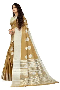 Vastra Gold color Cotton linen blend saree with full original zari butta saree for woman-thumb1