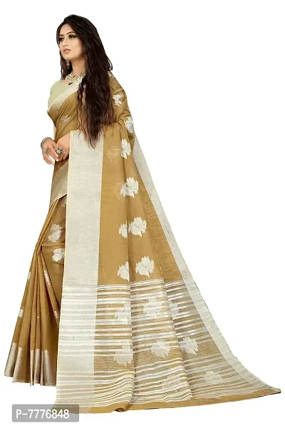 Vastra Gold color Cotton linen blend saree with full original zari butta saree for woman-thumb2