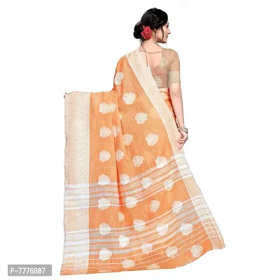 VASTRA-Factory Store BANARASI LINENorange SAREE COMES WITH LINEN SILVER BUTTA DESIGN-thumb2