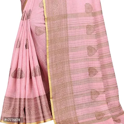 Vastra Factory Store Light Whigte Woman's Designer Silk New Linen Printed Saree (Light Pink)-thumb5