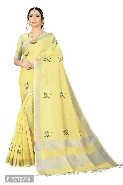 VASTRA Women's Cotton Blend Linen Saree with Unstitched Blouse Piece (Design -2)