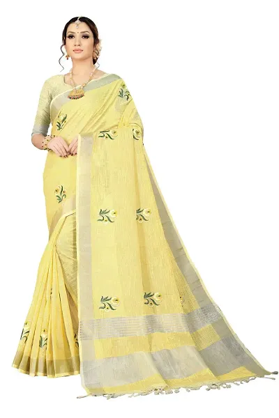 VASTRA Women's Blend Linen Saree with Unstitched Blouse Piece (Design -2)