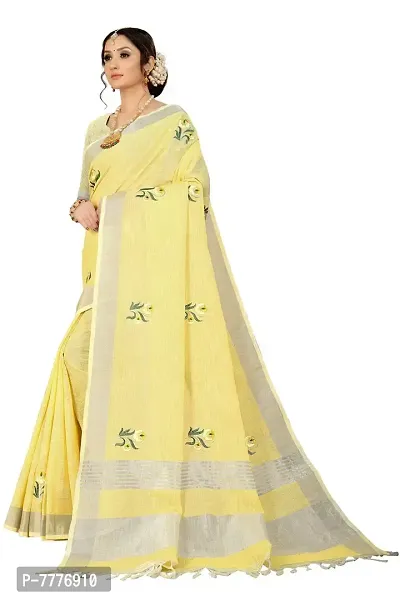 VASTRA Women's Cotton Blend Linen Saree with Unstitched Blouse Piece (Design -2)-thumb2