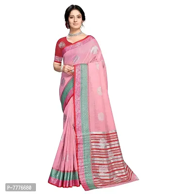 VASTRA-Factory Store BANARASI LINEN pink SAREE COMES WITH LINEN SILVER BUTTA DESIGN-thumb0