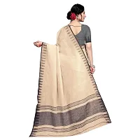 Vastra Factory Store Light Whigte Woman's Designer Silk New Linen Saree (Beige With Border)-thumb2