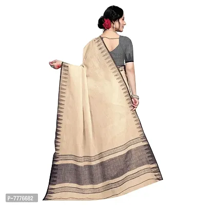 Vastra Factory Store Light Whigte Woman's Designer Silk New Linen Saree (Beige With Border)-thumb3