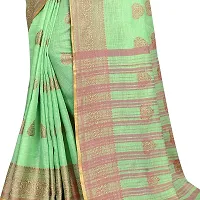 Vastra Factory Store Light Whigte Woman's Designer Silk New Linen Saree (Green With Golden Border)-thumb4