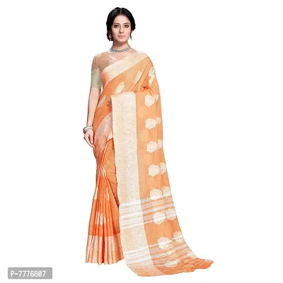 VASTRA-Factory Store BANARASI LINENorange SAREE COMES WITH LINEN SILVER BUTTA DESIGN